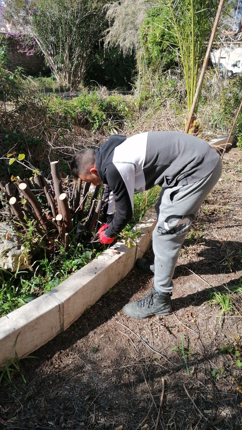 I volontari di Azione X OdV di Trapani ripuliscono il giardino del Serraino Vulpitta per il progetto La rinascita del giardino
